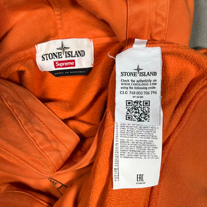 Supreme Stone Island (2017) Orange Pull Over Hoodie Size Large USED x18287