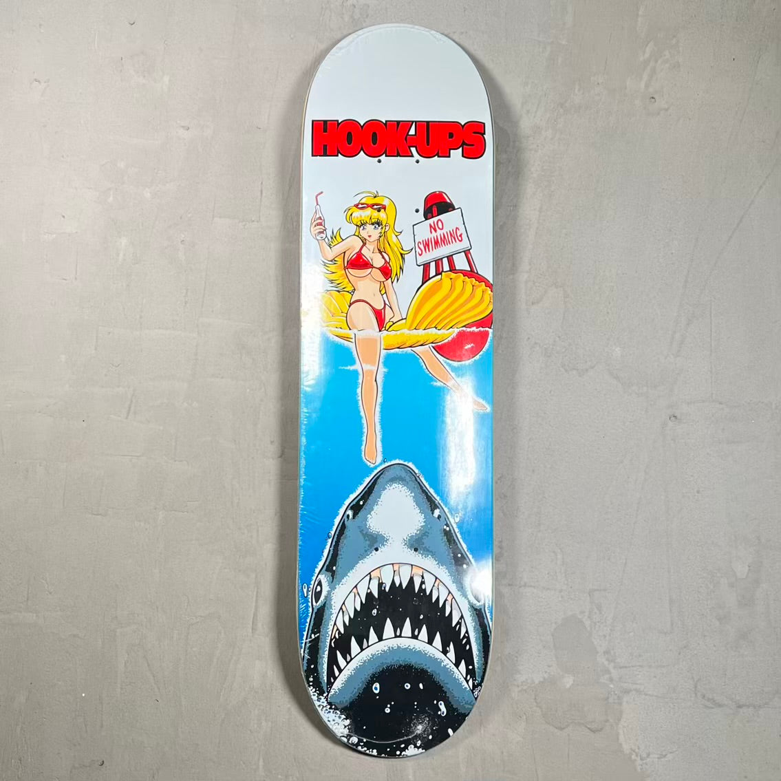 HookUps No Swimming Jaws Signed Skateboard NEW x18804