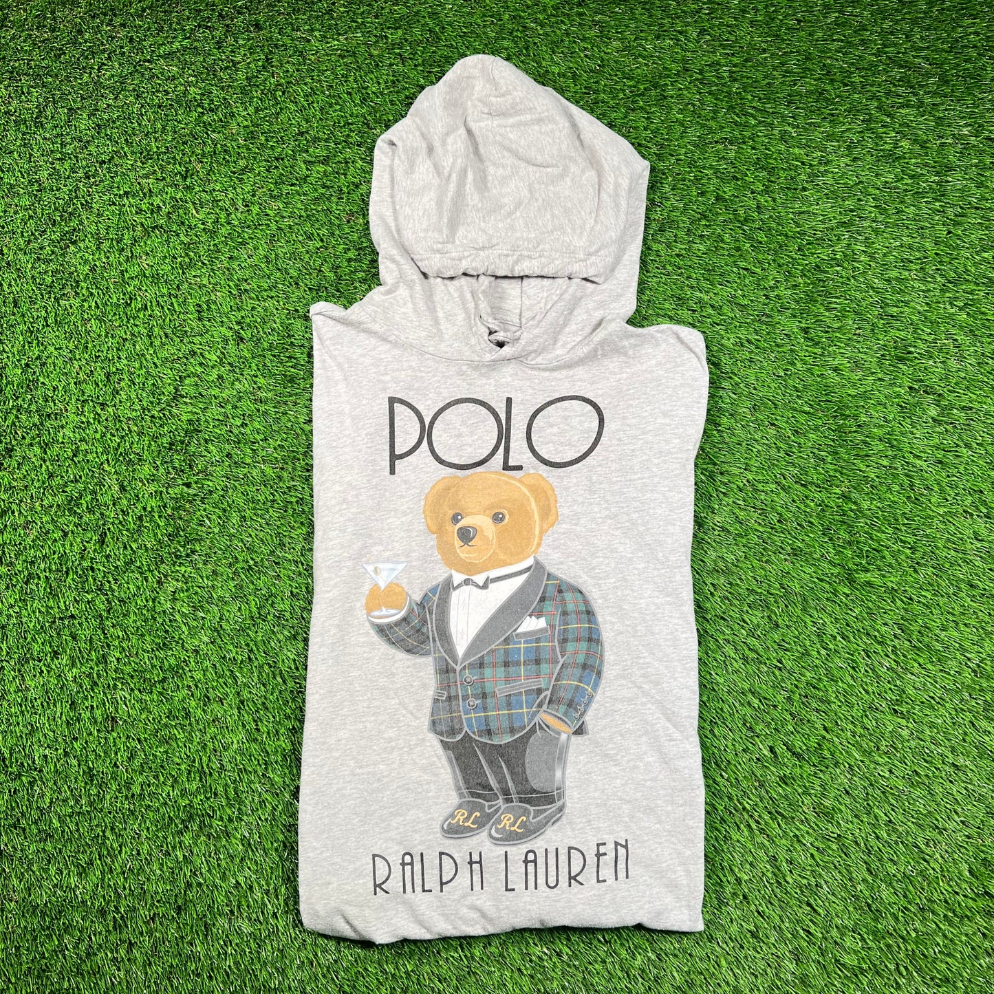 Polo Ralph Lauren Grey Tuxedo Polo Bear Hoodie Size Large USED v18543