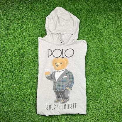 Polo Ralph Lauren Grey Tuxedo Polo Bear Hoodie Size Large USED v18543
