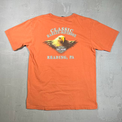 2008 Harley Davidson "105 Years" Orange Tee Size Large USED v20406