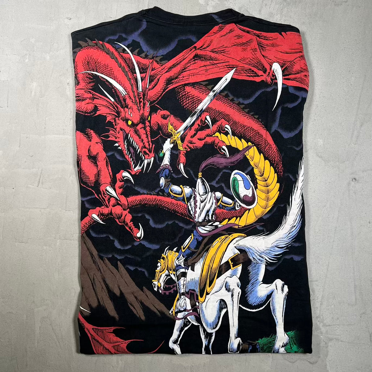 1993 Liquid Blue Dragon AOP Black Tee Size Large USED v20050