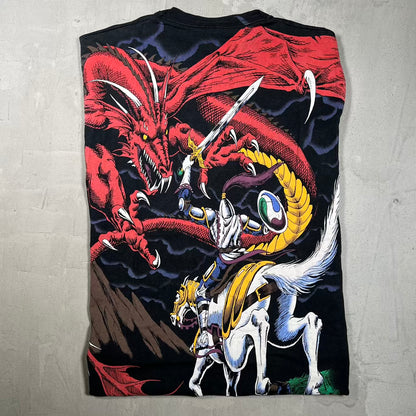 1993 Liquid Blue Dragon AOP Black Tee Size Large USED v20050