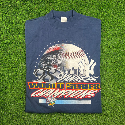 1998 Yankees World Series Champs Baseball Navy Longsleeve Size Large USED v18532
