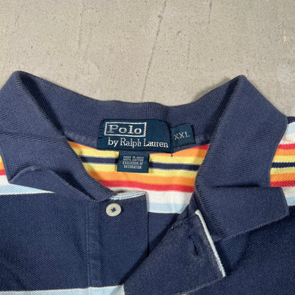 Y2K Polo Ralph Lauren Primary Striped Short Sleeve Polo Size XXL USED v19352