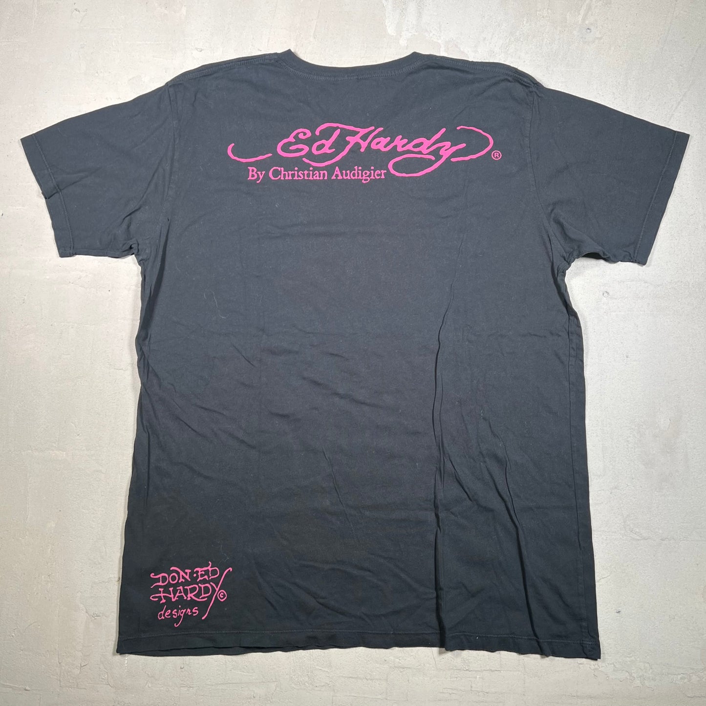 Ed Hardy Skull Flame Black Tee Size XL USED v19155