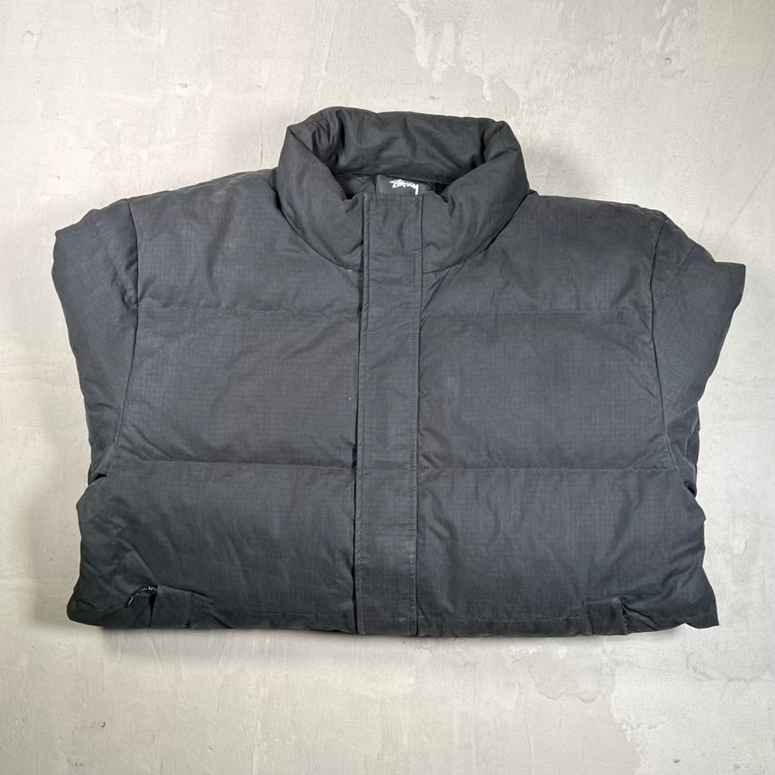 Stussy Ripstop Black Down Puffy Zip Up Jacket Size XL USED x18799