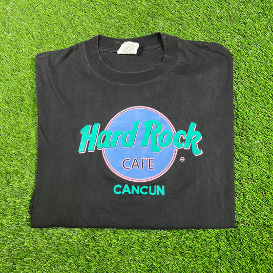 1990s Hard Rock Cafe Cancun Black Tee Size XL USED v17321