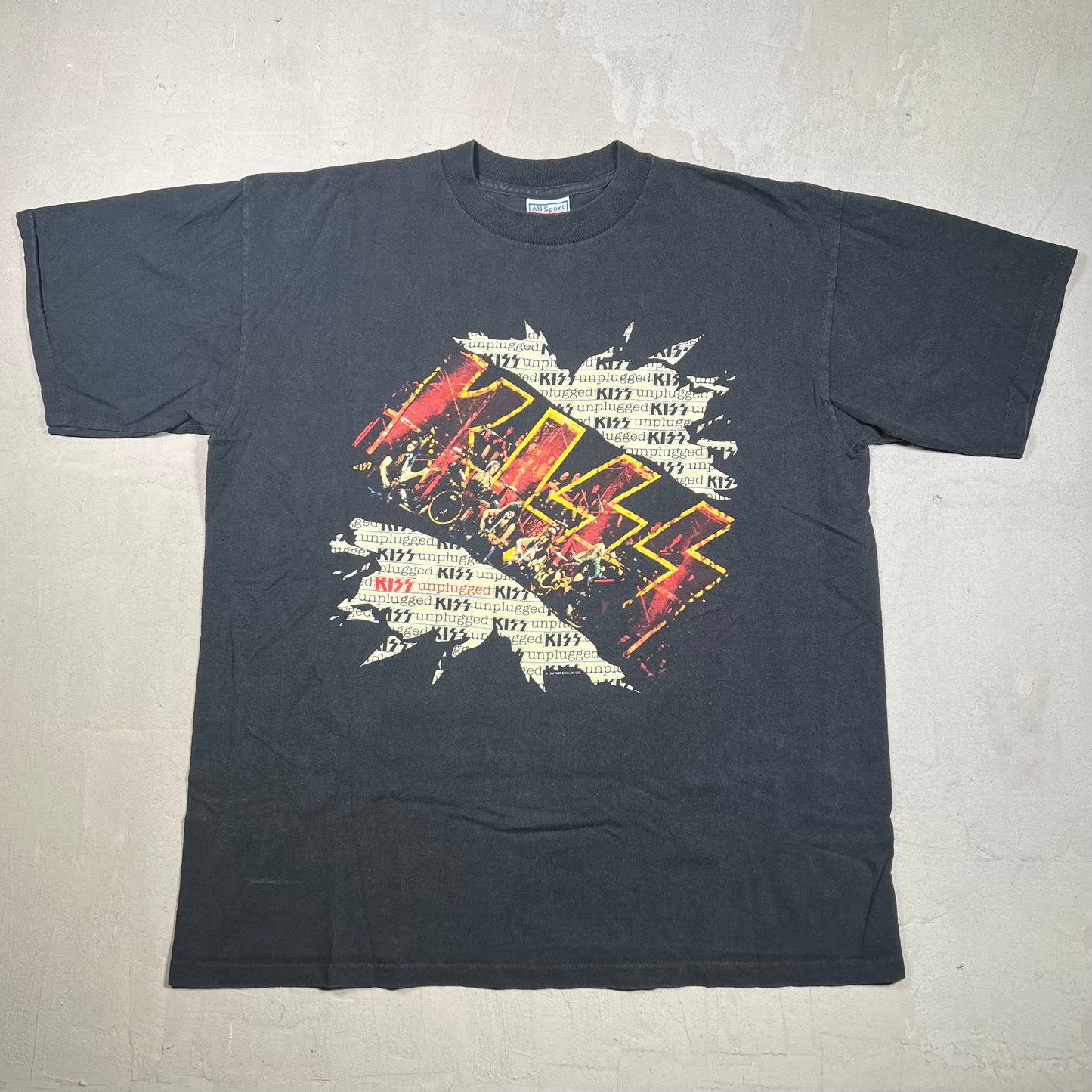 1996 Kiss MTV Unplugged Black Tee Size XL USED v19239