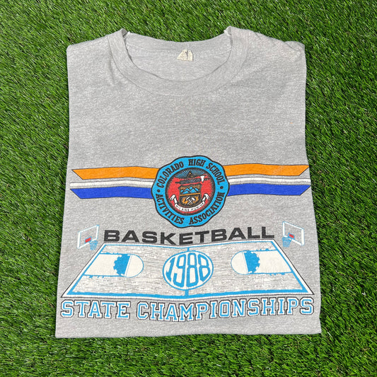 1988 Colorado High School Grey State Championship Tee Size Large USED v16644