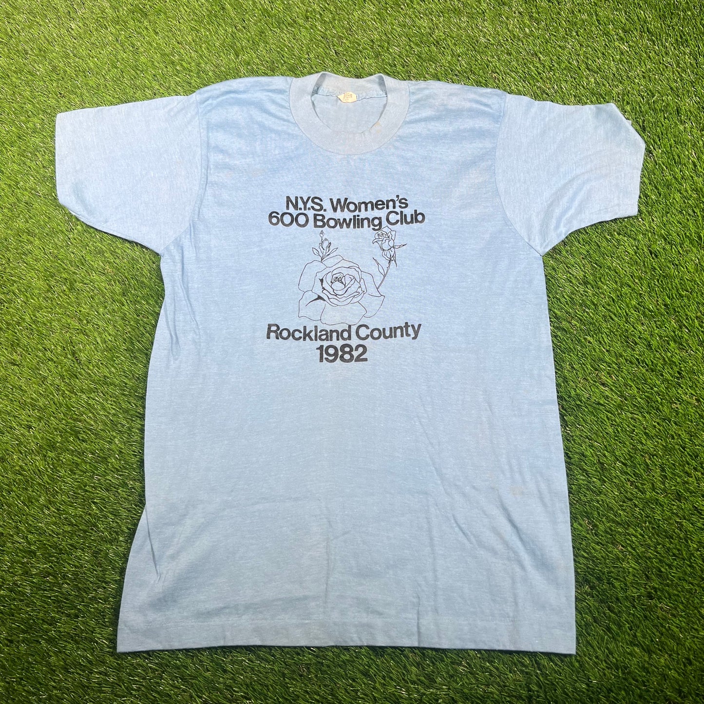 1982 Womens Bowling Club Blue Tee Size Large USED v17423