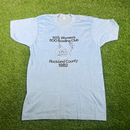 1982 Womens Bowling Club Blue Tee Size Large USED v17423