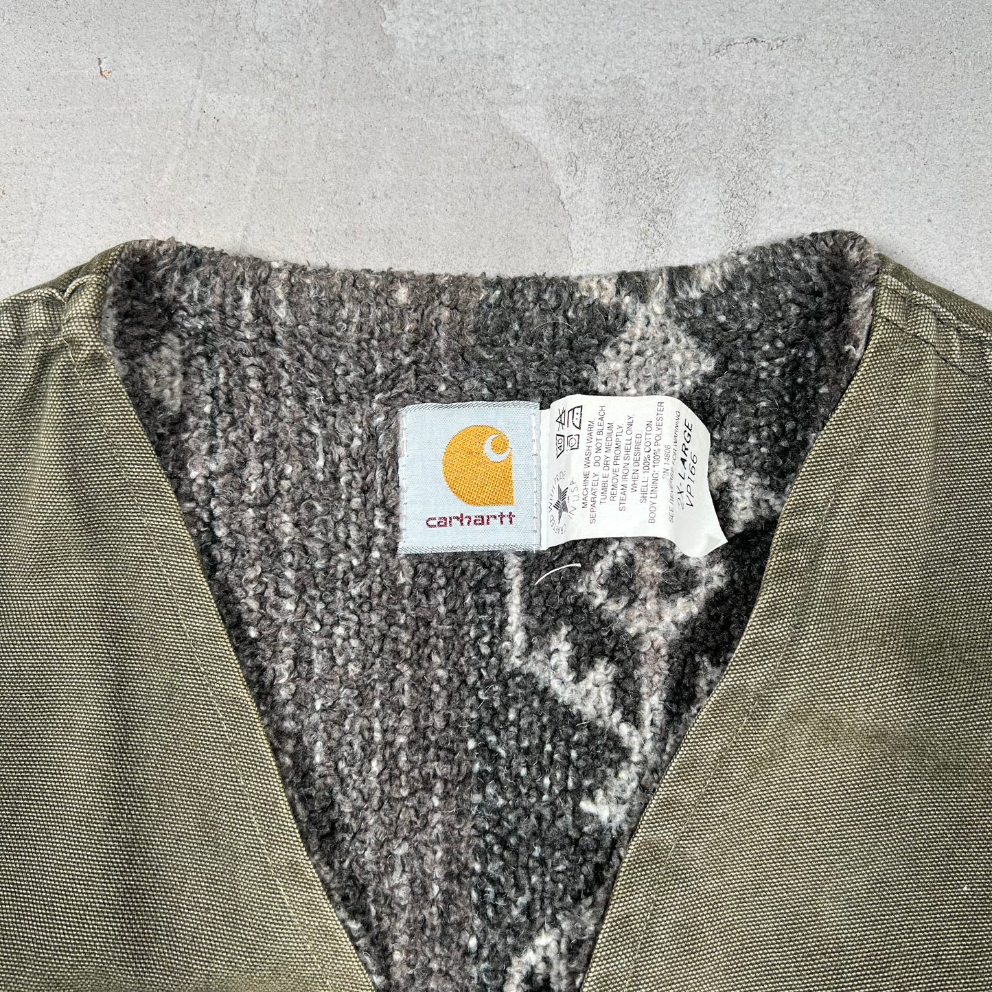 1990s Carhartt Southwest Aztec Fleece Lined Green Vest Size XXL USED v19262