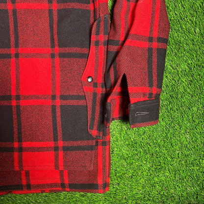 1960s Pendleton Red/Black Plaid Button Up Wool Button Up Size Large USED v18205