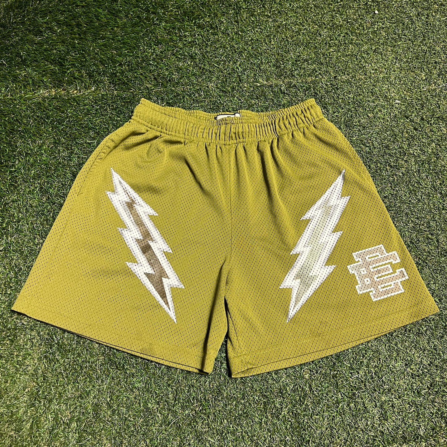 Eric Emanuel Grey Bolt Green Shorts Size Large USED x14168