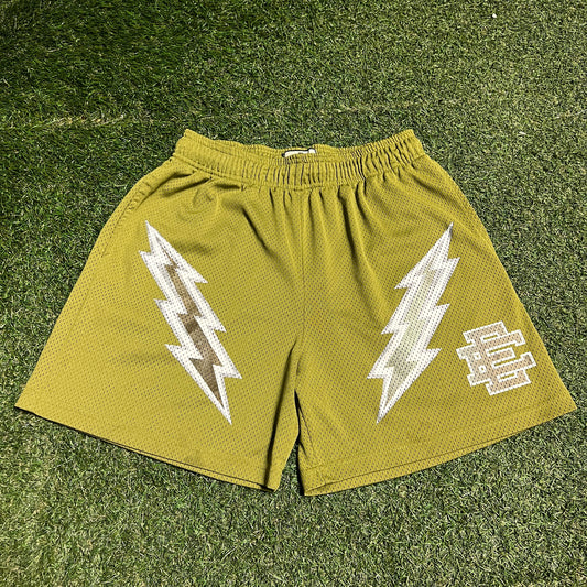 Eric Emanuel Grey Bolt Green Shorts Size Large USED x14168
