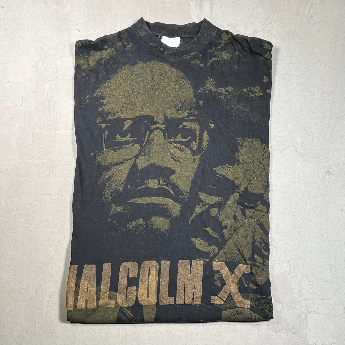 1990s Malcom X Glitter AOP Black Tee Size XL USED v13777