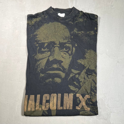 1990s Malcom X Glitter AOP Black Tee Size XL USED v13777