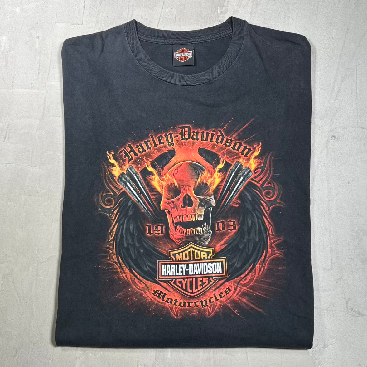 Y2K Harley Davidson Flaming Skull Black Longsleeve Size XL USED v20242