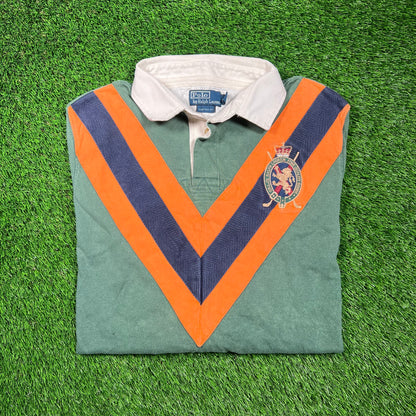 Y2K Polo Ralph Lauren Orange Green Crest Polo Size XL USED v18671