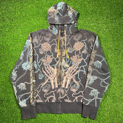 Christian Audigier Black AOP Hoodie Size Large USED x16687
