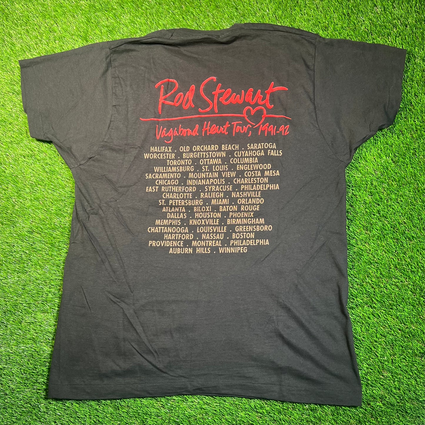 1991 Rod Stewart "Vagabond Heart Tour" Black Tee Size XL USED v18829