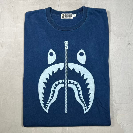 Bape Shark Face Washed Blue Tee Size XL USED x18751