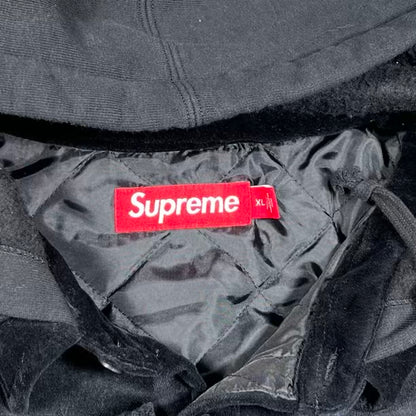 Supreme Quilted Lined Black Velvet Button Up Hoodie Size XL USED x18914