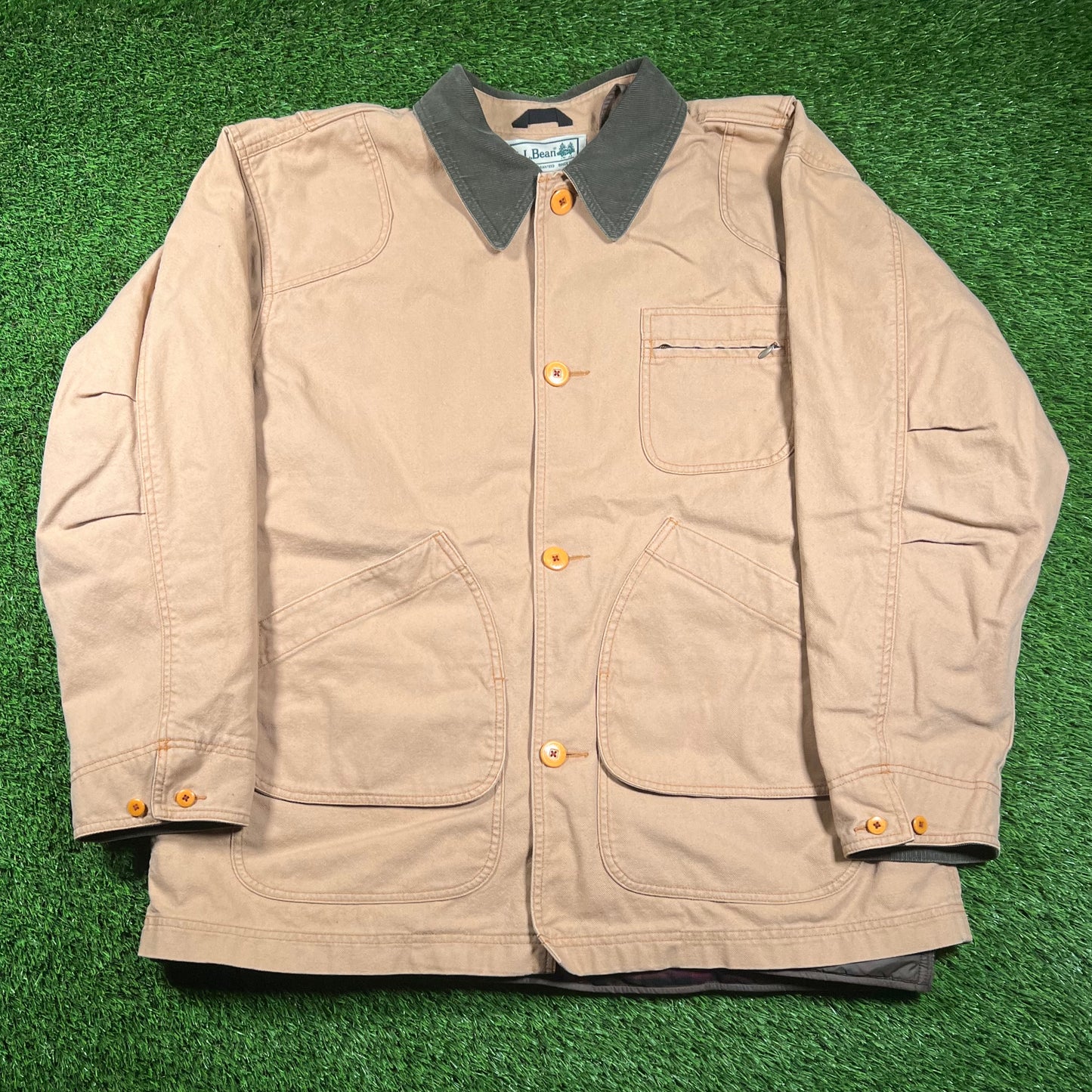 1990s LL Bean Flannel Lined Duck Hunting Tan Canvas Jacket Size XL USED v18257