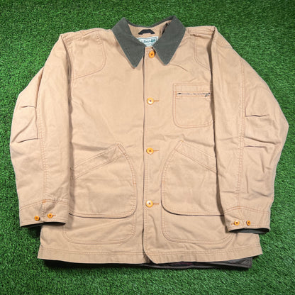 1990s LL Bean Flannel Lined Duck Hunting Tan Canvas Jacket Size XL USED v18257