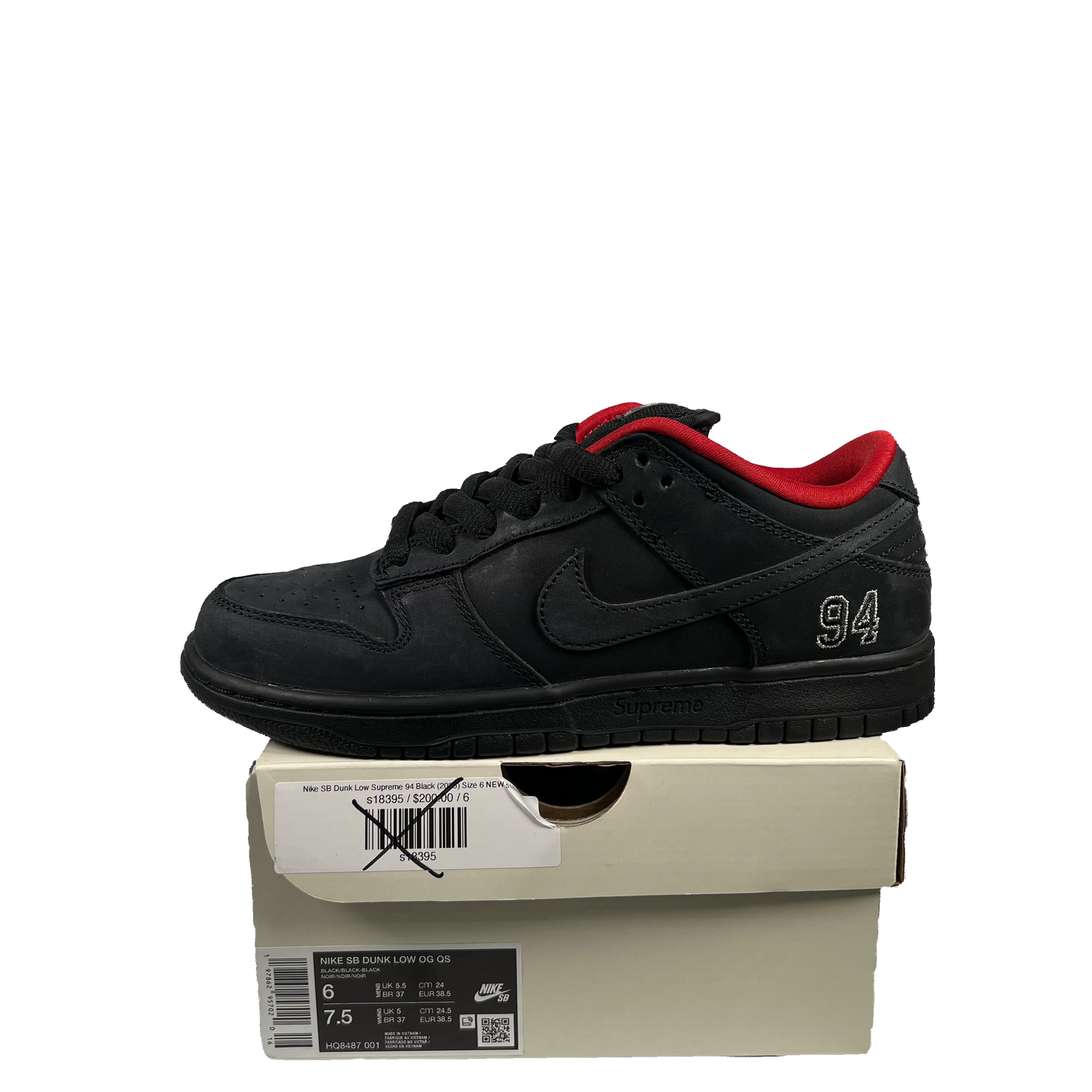 Nike SB Dunk Low Supreme 94 Black (2025) Size 6 USED s19073