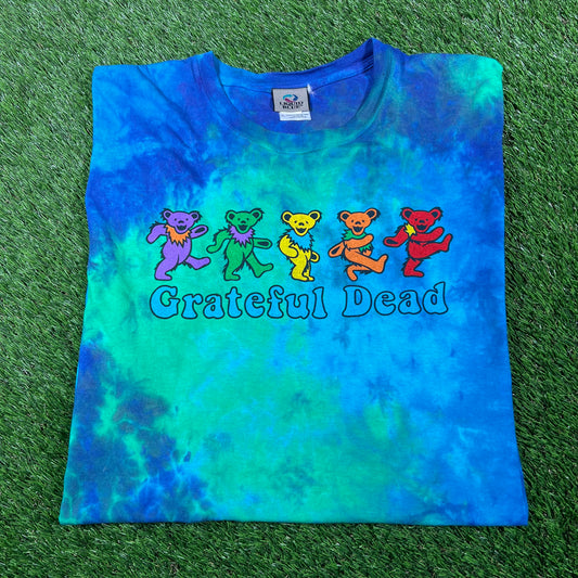 Modern Grateful Dead Bears Blue/Green Tie Dye Tee Size XL USED v16897