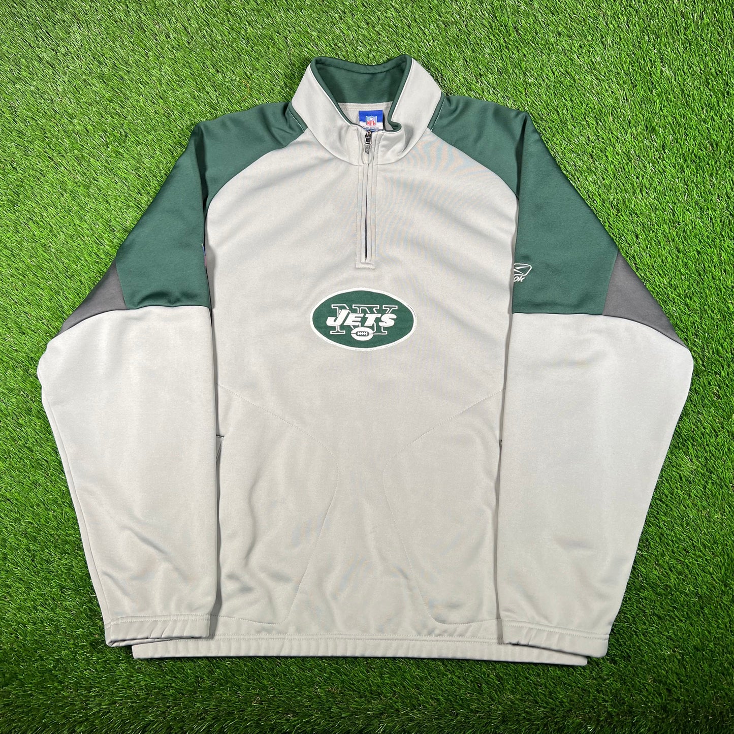 New York Jets Green/Grey Zip Up Fleece Size Large USED v17890