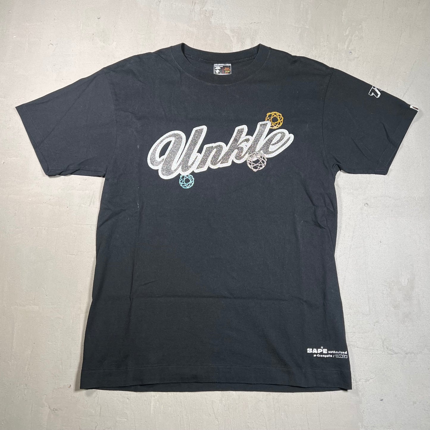Bape x Unkle Glitter Black Tee Size Large USED x1537
