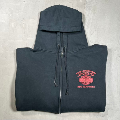 2003 Harley Davidson Rochester NH Eagel Flames Black Zip Up Hoodie Size XL USED v20142
