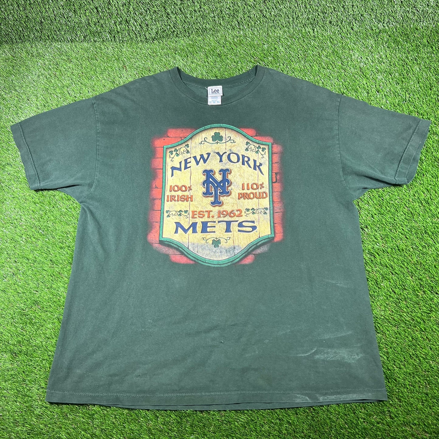 Y2K New York Mets "100% Irish" Green Tee Size XXL USED v16904