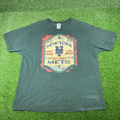 Y2K New York Mets "100% Irish" Green Tee Size XXL USED v16904