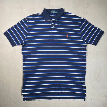 Y2K Polo Ralph Lauren Navy Striped Short Sleeve Polo Size Large USED v19353