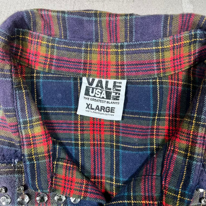 Vale Rhinestone Blue/Red Button Up Flannel Size XL USED x18528