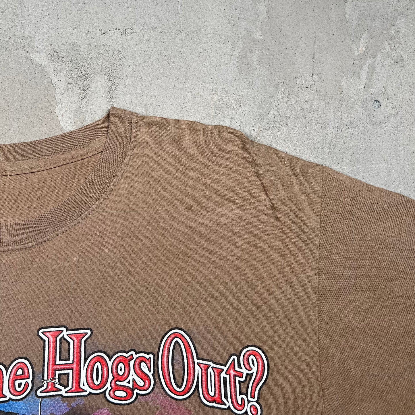 2015 "Who Let the Hogs Out" Brown Bike Rally Tee Size XL USED v18952