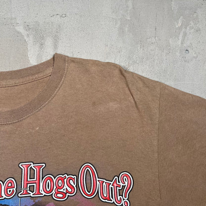 2015 "Who Let the Hogs Out" Brown Bike Rally Tee Size XL USED v18952