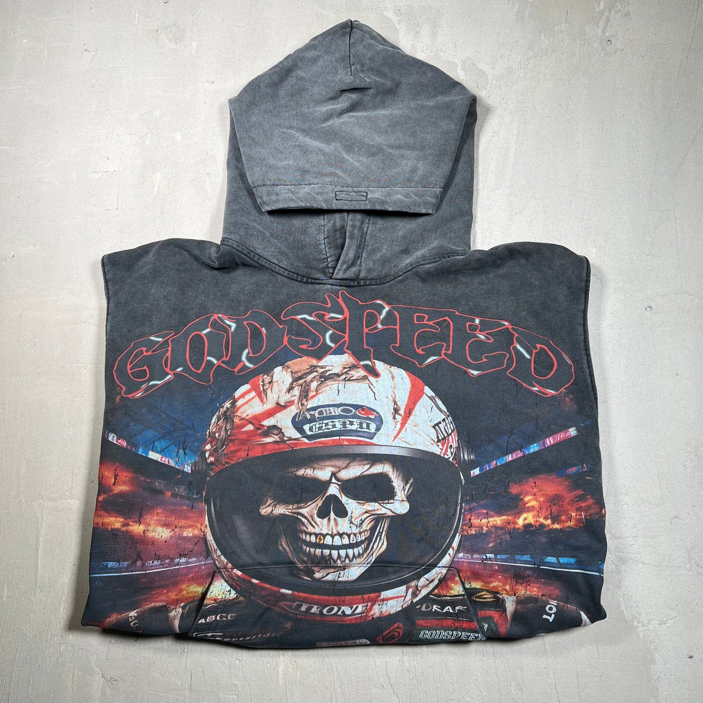 God Speed Racer Goldie Hoodie Black Wash Size Large USED X16944