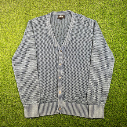 Stussy 2 Tone Blue Loose Gauge Knit Vneck Sweater Size XL USED x15861