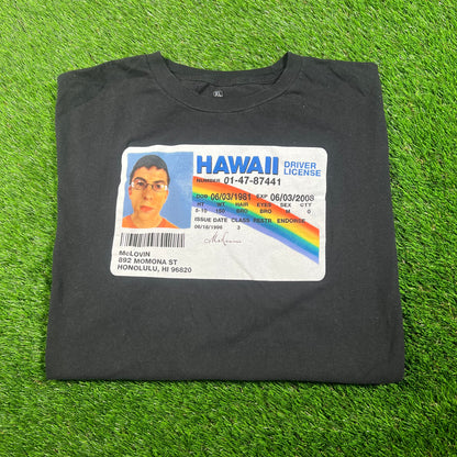 Superbad McLovin Fake ID Black Tee Size XL USED v17516