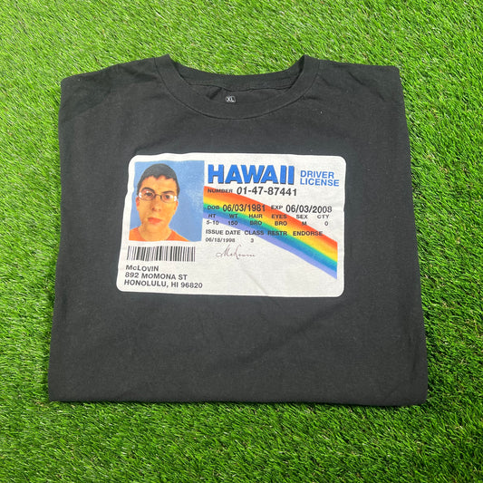 Superbad McLovin Fake ID Black Tee Size XL USED v17516