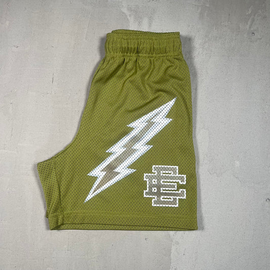 Eric Emanuel Bolt Print Green Shorts Size Small USED x17191