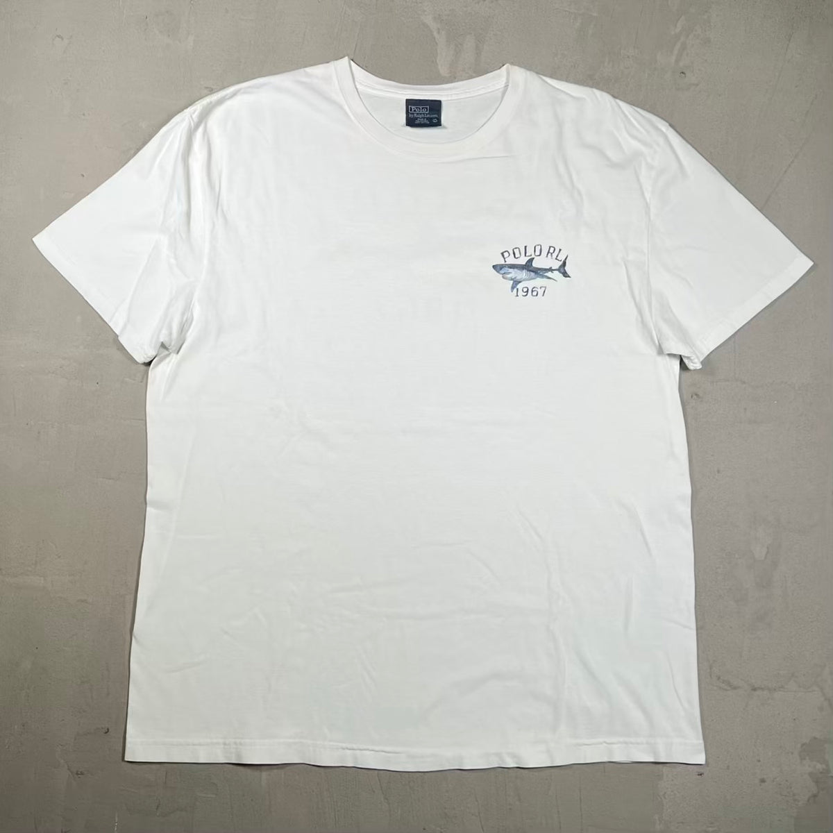 Y2K Polo Ralph Lauren Shark Logo White Tee Size Large USED v20415