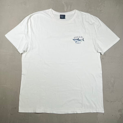 Y2K Polo Ralph Lauren Shark Logo White Tee Size Large USED v20415