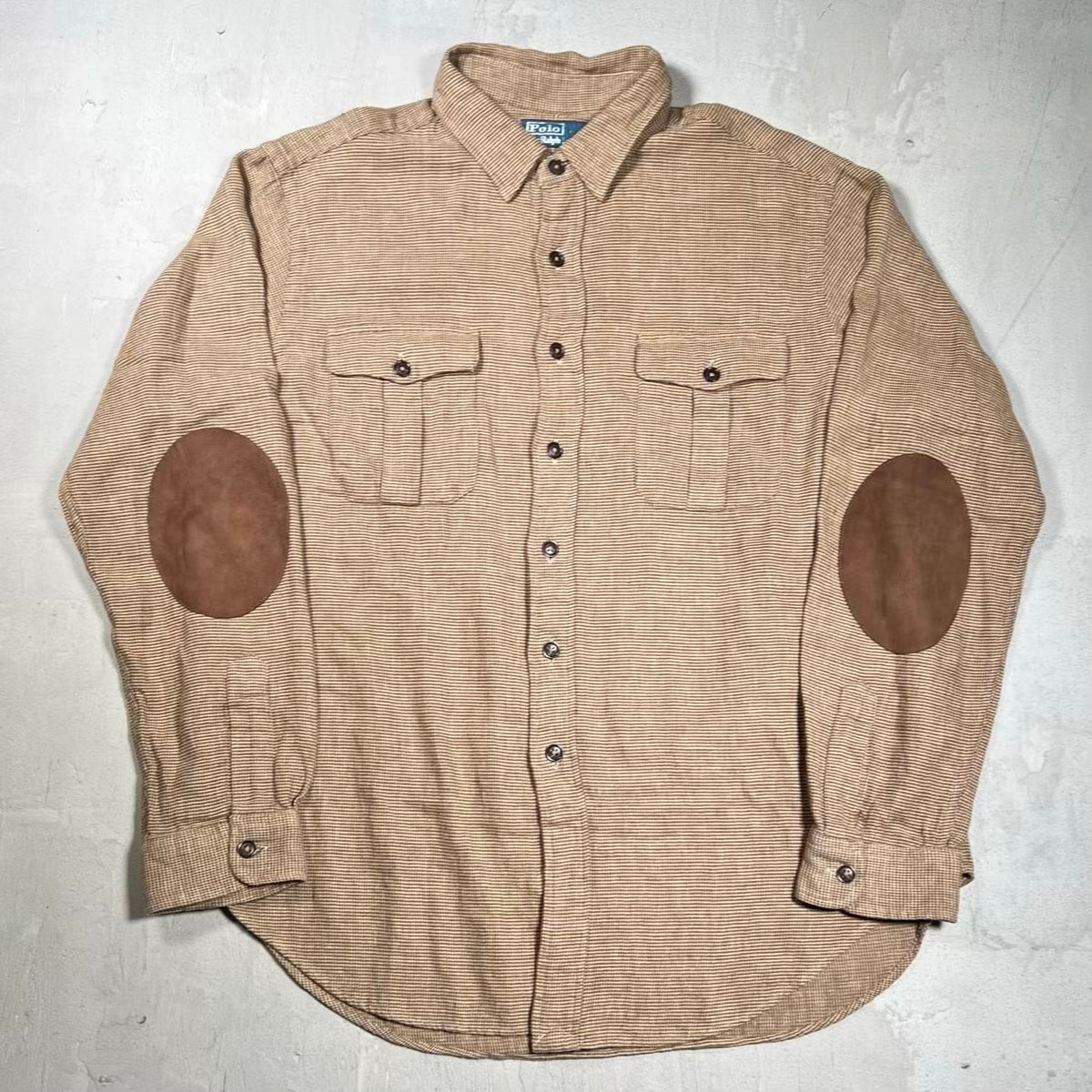 Y2K Polo Ralph Lauren Brown Twill Arm Patch Button Up Shirt Size XL USED v20243