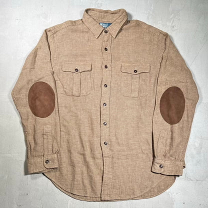 Y2K Polo Ralph Lauren Brown Twill Arm Patch Button Up Shirt Size XL USED v20243